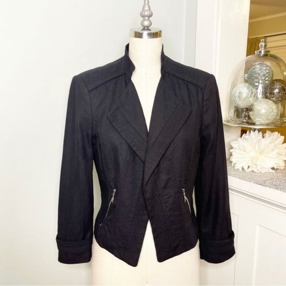 White House Black Market Cropped Linen Blazer Jacket 8 Medium - Picture 5 of 11